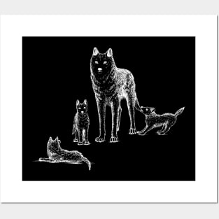 Mother Wolf with Pups (White) Posters and Art